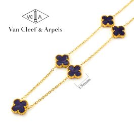 TN849 Dây chuyền nữ titan 5 bông van cleef 13mm đen thiên thạch
