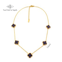 TN849 Dây chuyền nữ titan 5 bông van cleef 13mm đen thiên thạch