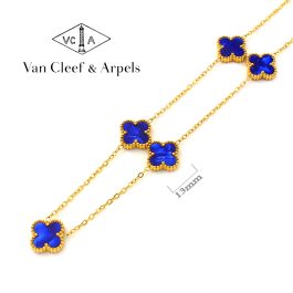 TN850 Dây chuyền nữ titan 5 bông van cleef 13mm xanh dương