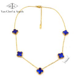 TN850 Dây chuyền nữ titan 5 bông van cleef 13mm xanh dương