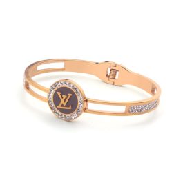 TV163 Vòng tay titan đính đá thời trang LV màu hồng 14k