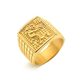 N677 Nhẫn nam titan con rồng mạ vàng (Size 7-8)