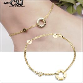TA610 Lắc chân nữ titan vòng tròn chữ love màu vàng