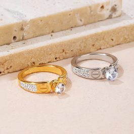 TC020 Nhẫn nữ titan 1 hột cao thời trang Cartier (Size 6-7-8)