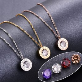 TN052 Dây chuyền titan mặt tròn số la mã thay đá