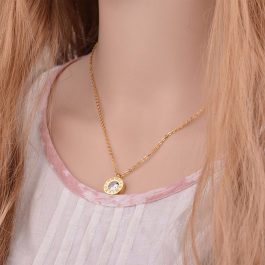 TN052 Dây chuyền titan mặt tròn số la mã thay đá