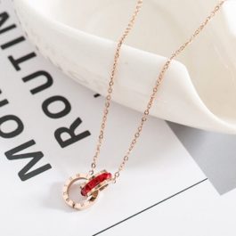 TN090 Dây chuyền titan nhẫn lồng số la mã đá đỏ