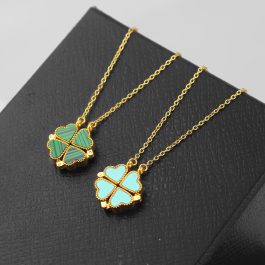 TN103 Dây chuyền titan cỏ bốn 4 lá màu xanh