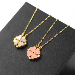 TN104 Dây chuyền titan cỏ bốn 4 lá màu trắng hồng