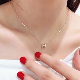 TN199 Dây chuyền titan chữ H màu hồng 14k