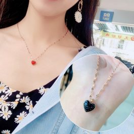 TN210 Dây chuyền titan trái tim đính đá đỏ đen