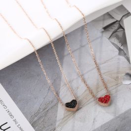TN212 Dây chuyền titan màu hồng mặt hình trái tim đính đá đỏ đen