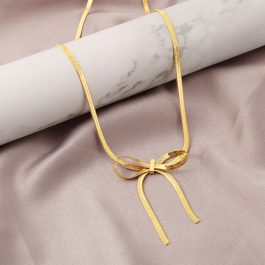 TN316 Dây chuyền titan mì dẹp thắt hình chiếc nơ màu vàng