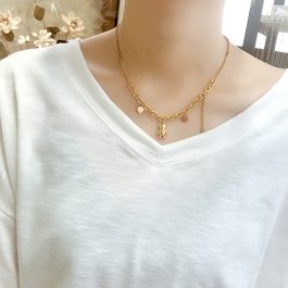 TN317 Dây chuyền titan con gấu phong cách mới màu vàng