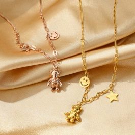 TN321 Dây chuyền titan con gấu cách điệu ngôi sao mặt cười