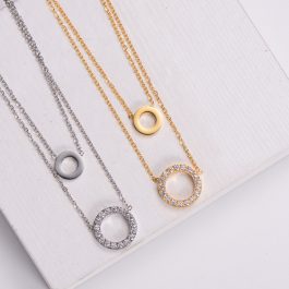 TN496 Dây chuyền titan mặt tròn thiết kế 2 tầng