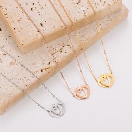 TN594 Dây chuyền titan mặt hình trái tim đôi