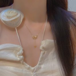 TN647 Dây chuyền, vòng đeo cổ titan hình chiếc nơ trái tim