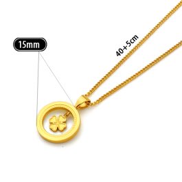 TN891 Dây chuyền titan mặt vòng tròn lồng cỏ 4 lá
