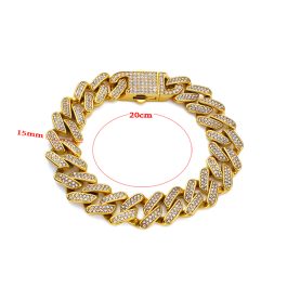 LN166 Lắc tay titan nam 15mm kiểu cuban đính full kim