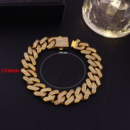LN166 Lắc tay titan nam 15mm kiểu cuban đính full kim