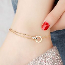 TA503 Lắc chân titan 2 khoen tròn lồng vào nhau màu vàng