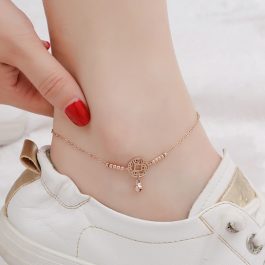 TA510 Lắc chân titan kim tiền 1 chuông màu vàng hồng