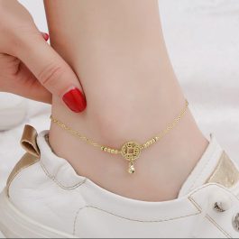TA511 Lắc chân titan kim tiền 1 chuông màu vàng tươi
