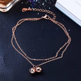 TA530 Lắc chân nữ titan 2 tầng chuông màu vàng hồng