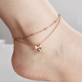 TA533 Lắc chân titan hình chiếc nơ kiểu 2 tầng vàng hồng