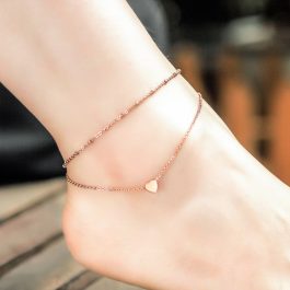 TA577 Lắc chân nữ titan trái tim 2 tầng màu vàng hồng