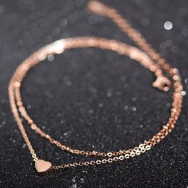 TA577 Lắc chân nữ titan trái tim 2 tầng màu vàng hồng
