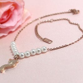 TA595 Lắc chân titan con cáo cách điệu ngọc trai