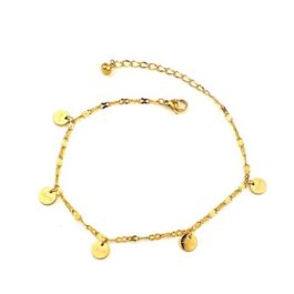 TA667 Lắc chân titan thời trang mặt tròn lucky cách điệu