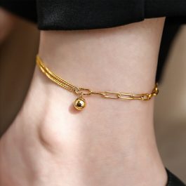 TA671 Lắc chân, vòng đeo chân nữ titan rớt bi