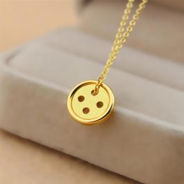 TN001 Dây chuyền titan nút áo, vòng cổ hình nút áo titan