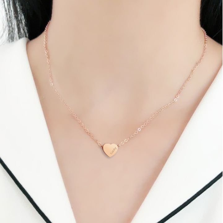 TN049 Dây chuyên titan trái tim lucky màu hồng 14k - Ảnh 2