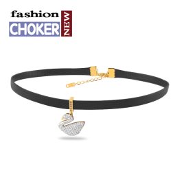 TN293 Dây chuyền titan choker thiên nga đính đá trắng