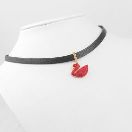 TN295 Dây chuyền titan choker thiên nga đính đá đỏ