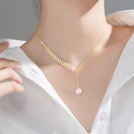 TN302 Dây chuyền titan đuôi cá cách điệu ngọc trai