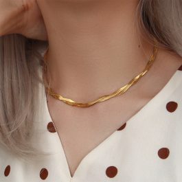 TN608 Dây chuyền titan nữ kiểu 2 sợi mì dẹp đan thắt bính