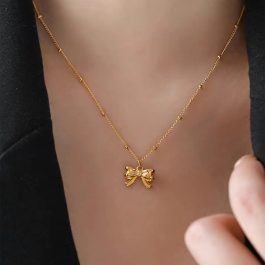 TN648 Dây chuyền, vòng đeo cổ titan hình chiếc nơ