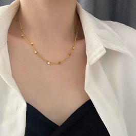 TN679 Dây chuyền 2 sợi mì titan kết hạt vuông cách điệu