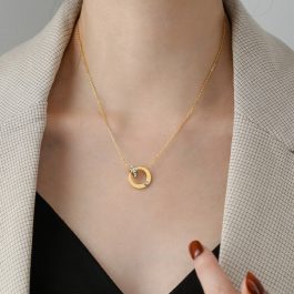 TN683 Dây chuyền nữ titan mặt 2 khoen lồng vào nhau