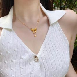 TN694 Dây chuyền nữ titan mặt hình chiếc nơ rớt cách điệu trái tim
