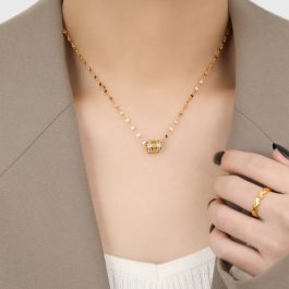 TN726 Dây chuyền nữ titan mặt ống tròn số la mã 2 hàng đá