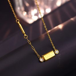 TN773 Dây chuyền nữ titan mặt hình thỏi vàng tài lộc